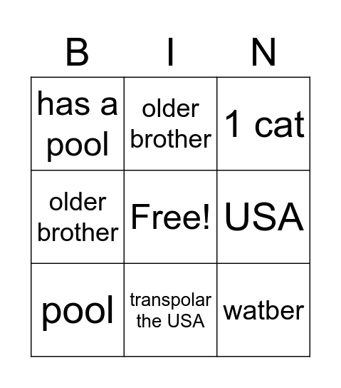 Untitled Bingo Card