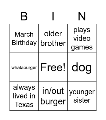 Untitled Bingo Card