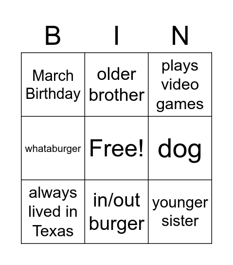 Untitled Bingo Card