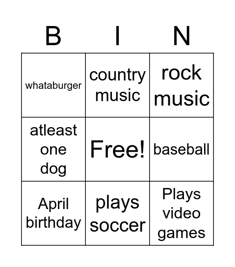 Untitled Bingo Card