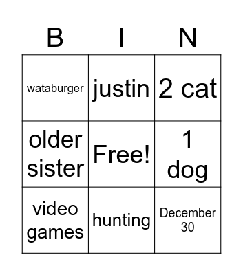 Untitled Bingo Card