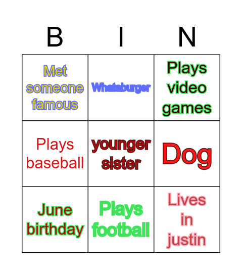 Me Bingo Card