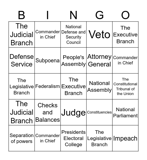 Government Structure Bingo Card