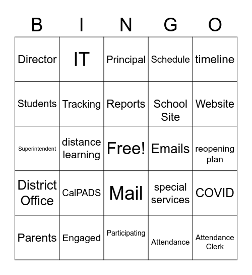 Secretary Bingo Card