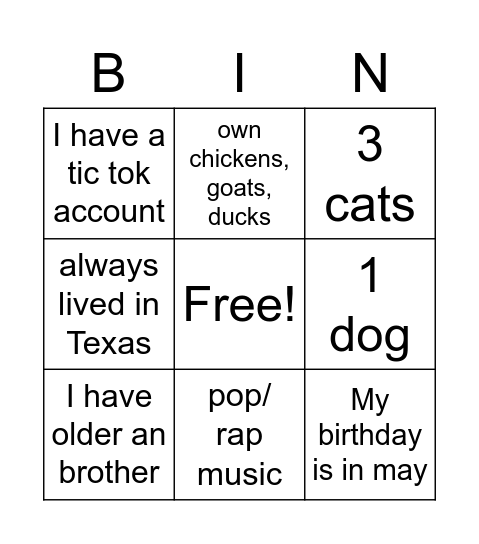 Untitled Bingo Card