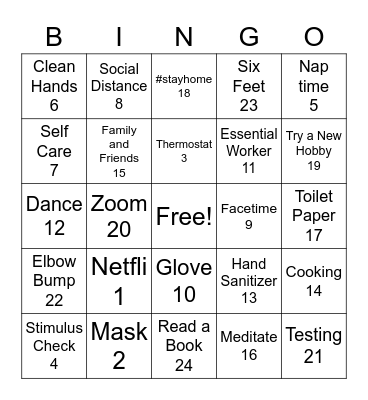 Bingo-Quarantine Edition Bingo Card