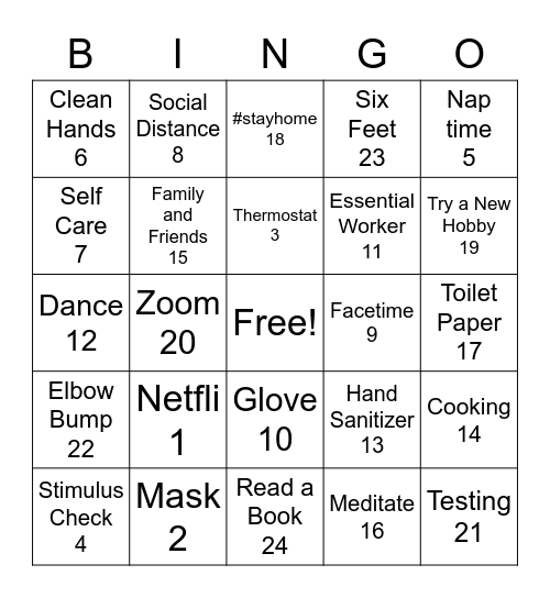 Bingo-Quarantine Edition Bingo Card