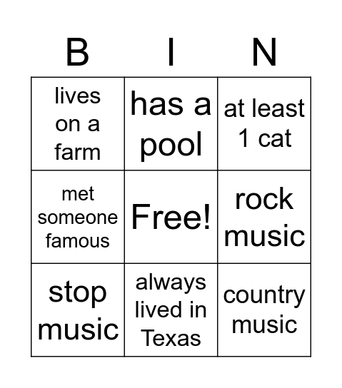 Untitled Bingo Card