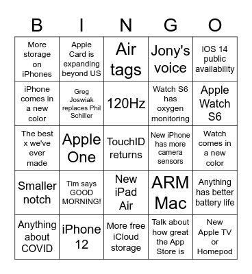Time Flies 9/15/20 Bingo Card