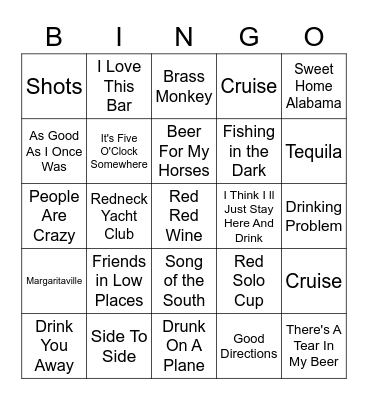 Drinking Songs Bingo Card