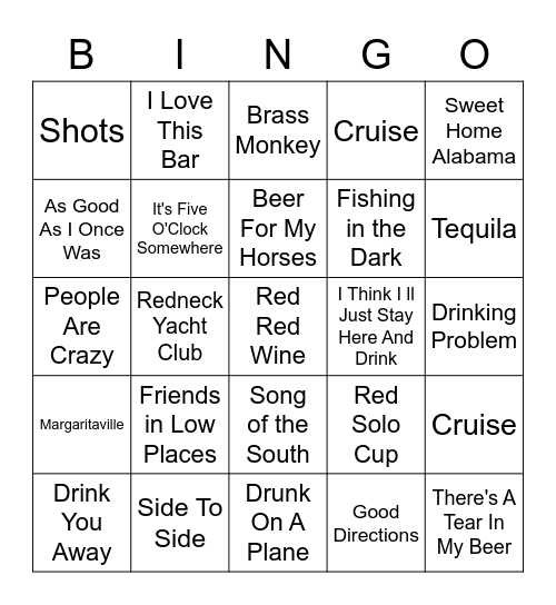 Drinking Songs Bingo Card