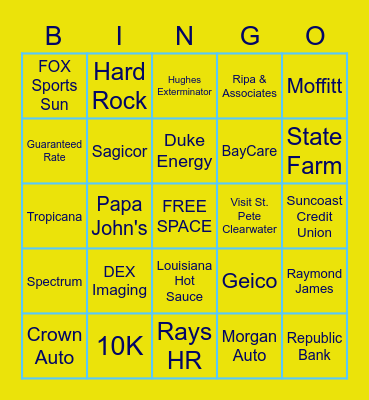 Rays Corporate Partner BINGO Card