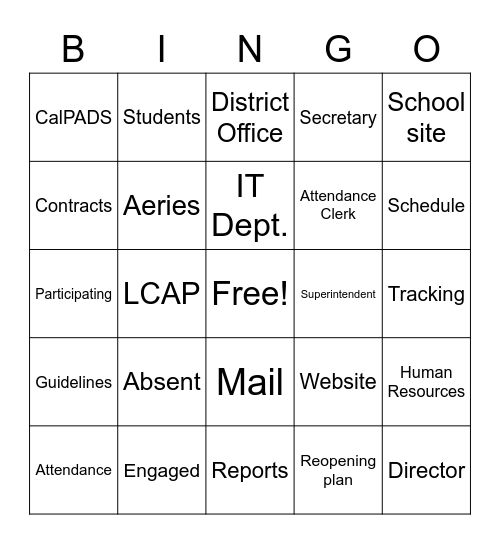 Secretary Bingo Card