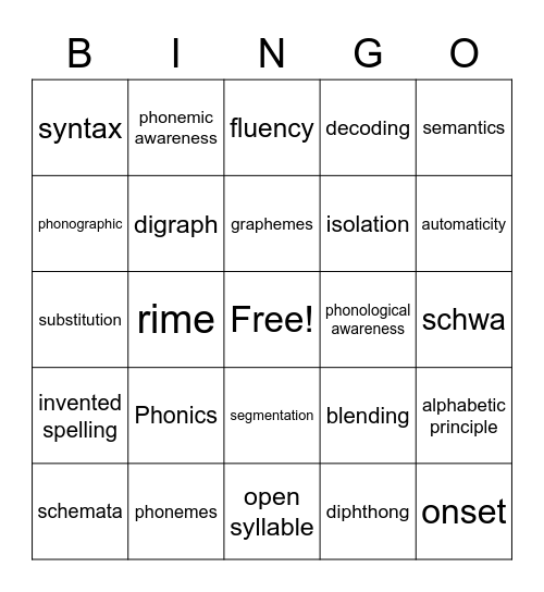 Reading Bingo Card