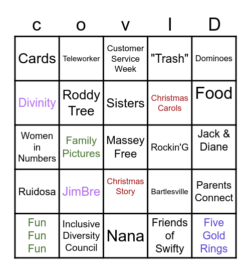 Massey Christmas 2020 Bingo Card