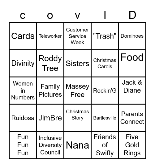 Massey Christmas 2020 Bingo Card