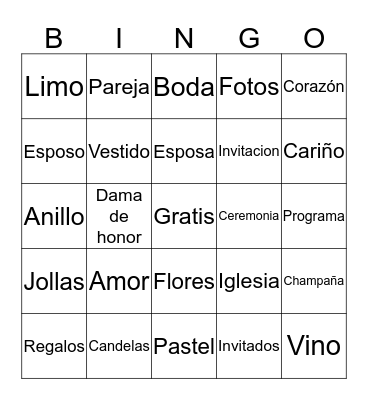 Sara's Bridal Shower Bingo Card