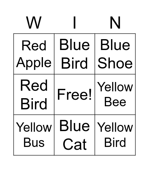 Colors Bingo Card