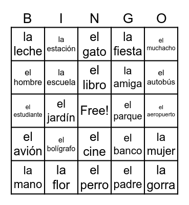 Español Ch 1 Bingo Card