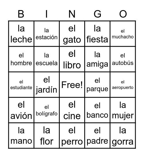Español Ch 1 Bingo Card