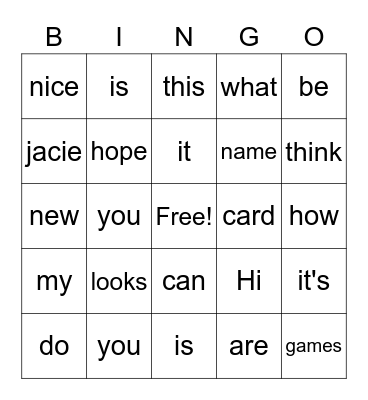 test Bingo Card