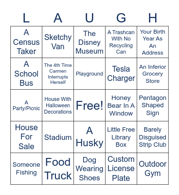 49 Mile Drive Bingo Sheet Bingo Card