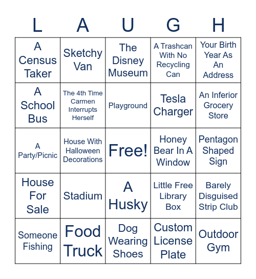 49 Mile Drive Bingo Sheet Bingo Card