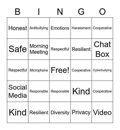 Crocs' Creed/Digital Citizenship/SR and R Bingo Card