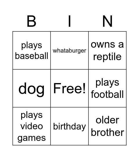 Untitled Bingo Card