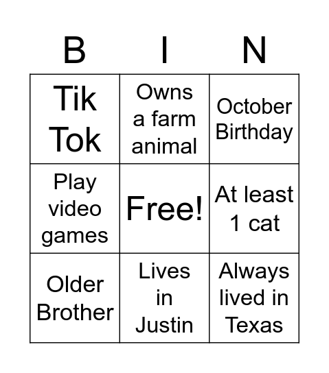 Untitled Bingo Card