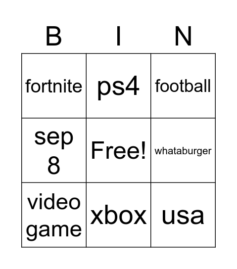 Untitled Bingo Card