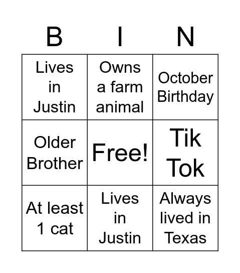 Untitled Bingo Card