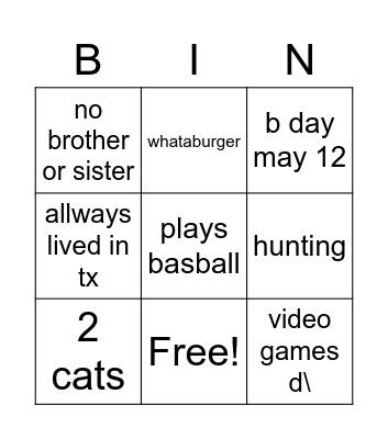 Untitled Bingo Card