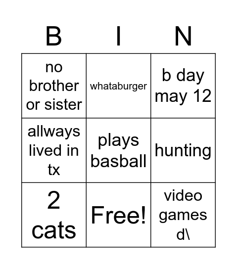 Untitled Bingo Card