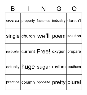 Sight Words Bingo Card