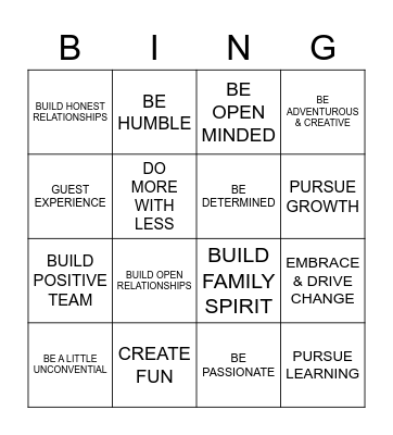 10 CORE VALUES Bingo Card