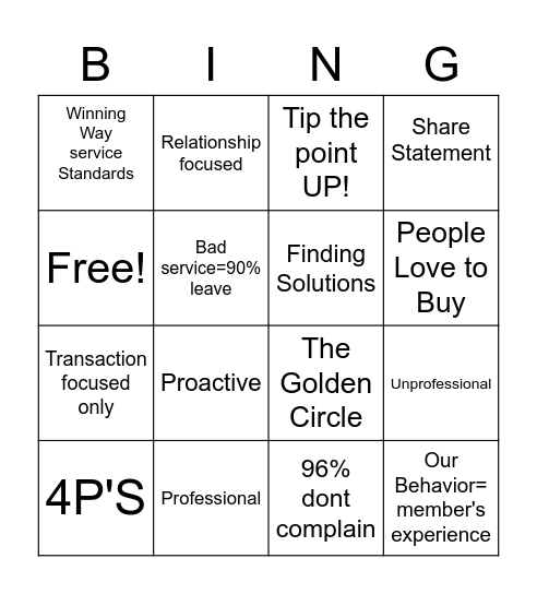 Service Providers & Service Approaches Bingo Card