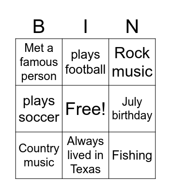 Me Bingo Card