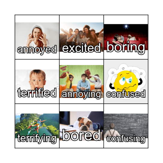 -ed and -ing adjectives Bingo Card