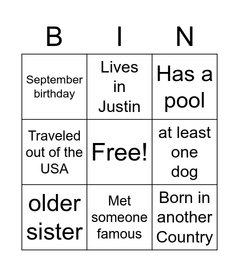 Untitled Bingo Card