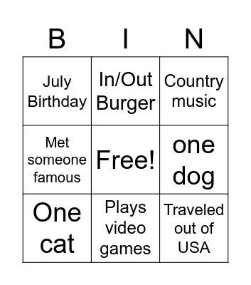 Titled Bingo Card