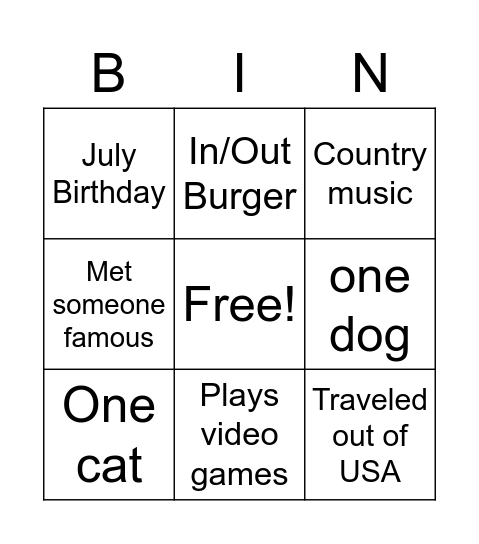 Titled Bingo Card