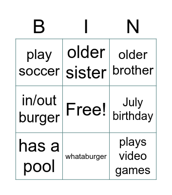 Untitled Bingo Card