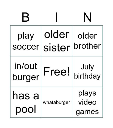 Untitled Bingo Card