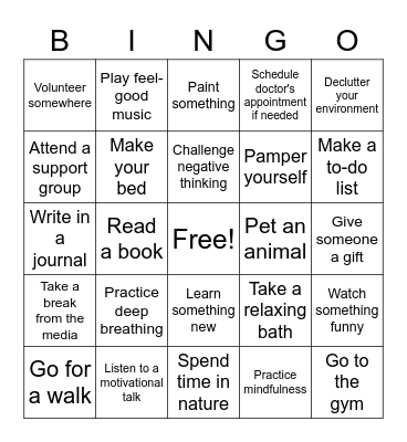 Self-Care Bingo:) Bingo Card