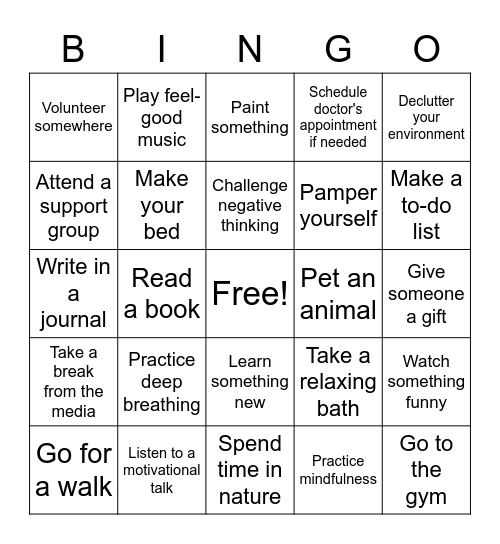 Self-Care Bingo:) Bingo Card