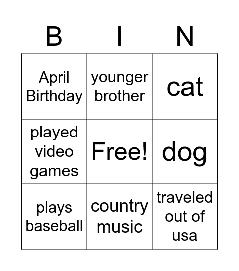 Untitled Bingo Card