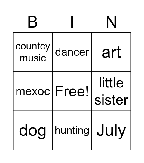 Untitled Bingo Card