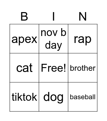 Untitled Bingo Card