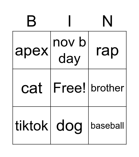 Untitled Bingo Card